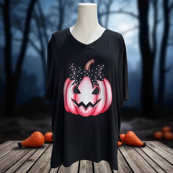 Pink Pumpkin Halloween Top XL Soft Girl Coquette Fall Graphic Tee Cute Whimsical - Picture 1 of 8